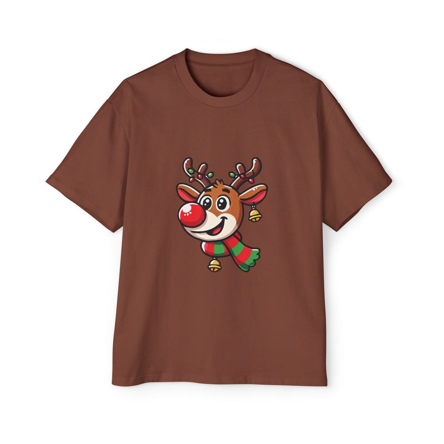 Cute Christmas Reindeer Oversized Tee – Festive Holiday Cartoon T-Shirt Printify