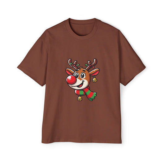Cute Christmas Reindeer Oversized Tee – Festive Holiday Cartoon T-Shirt Printify