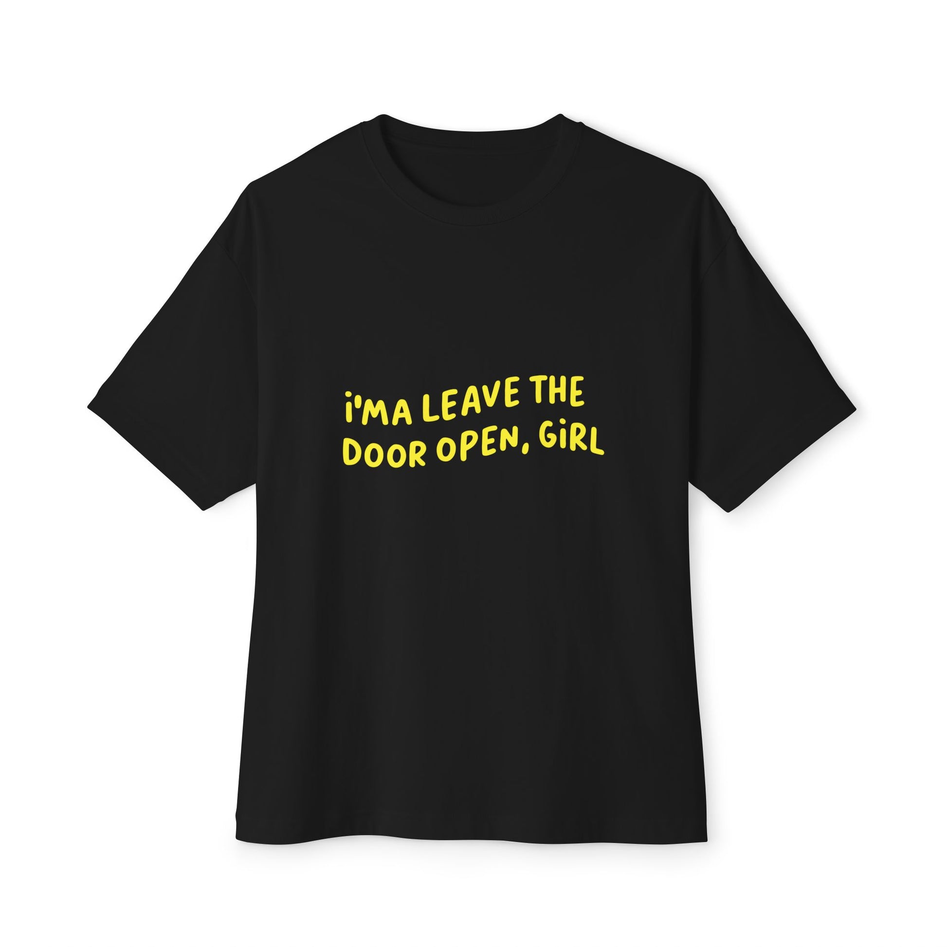 Open Vibes Yellow Script Unisex Oversized Boxy Tee Printify