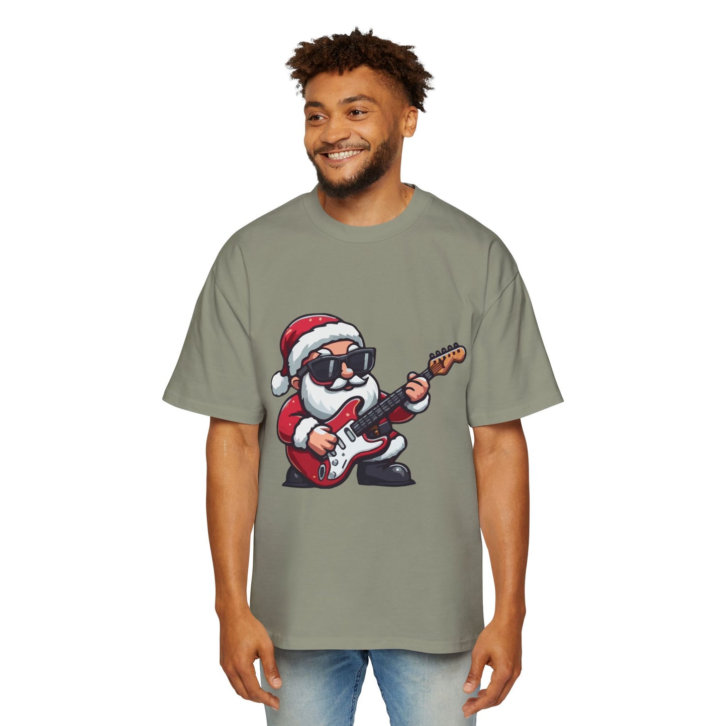Rockstar Santa Oversized Tee – Cool Christmas Guitar T-Shirt Printify