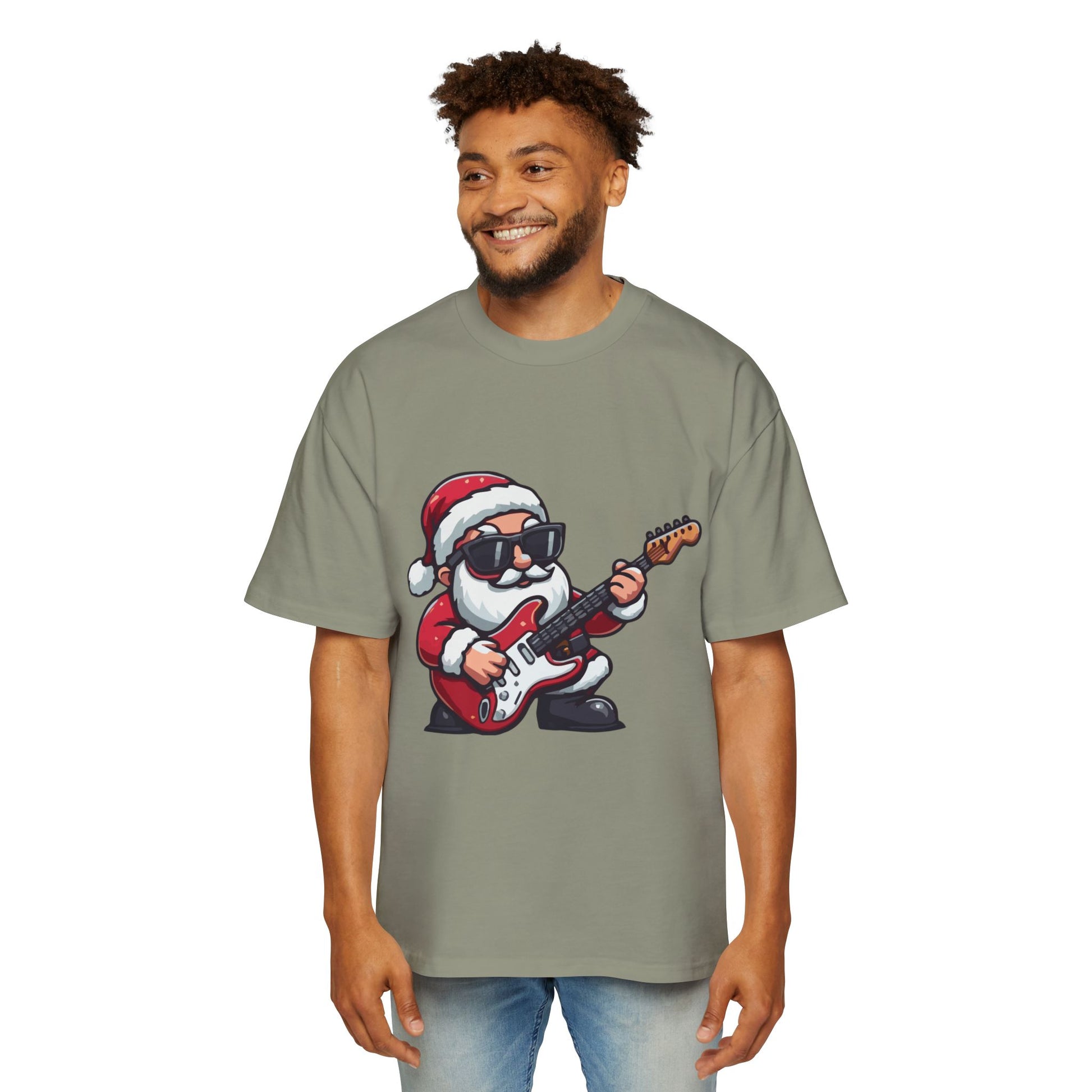 Rockstar Santa Oversized Tee – Cool Christmas Guitar T-Shirt Printify