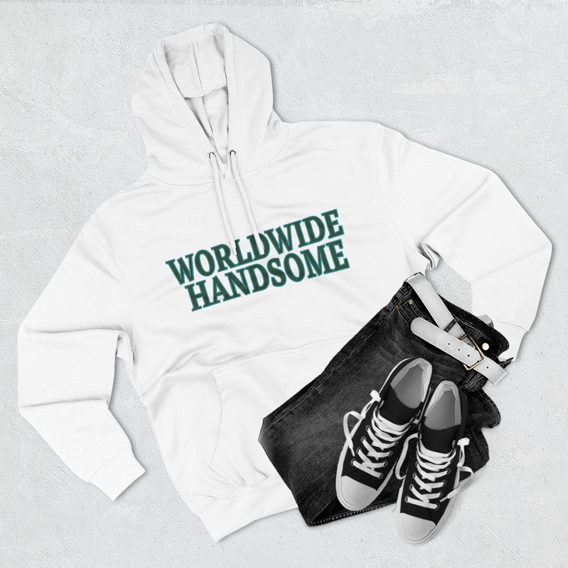 Global Handsome Typography Three-Panel Fleece Hoodie - snazzymerch