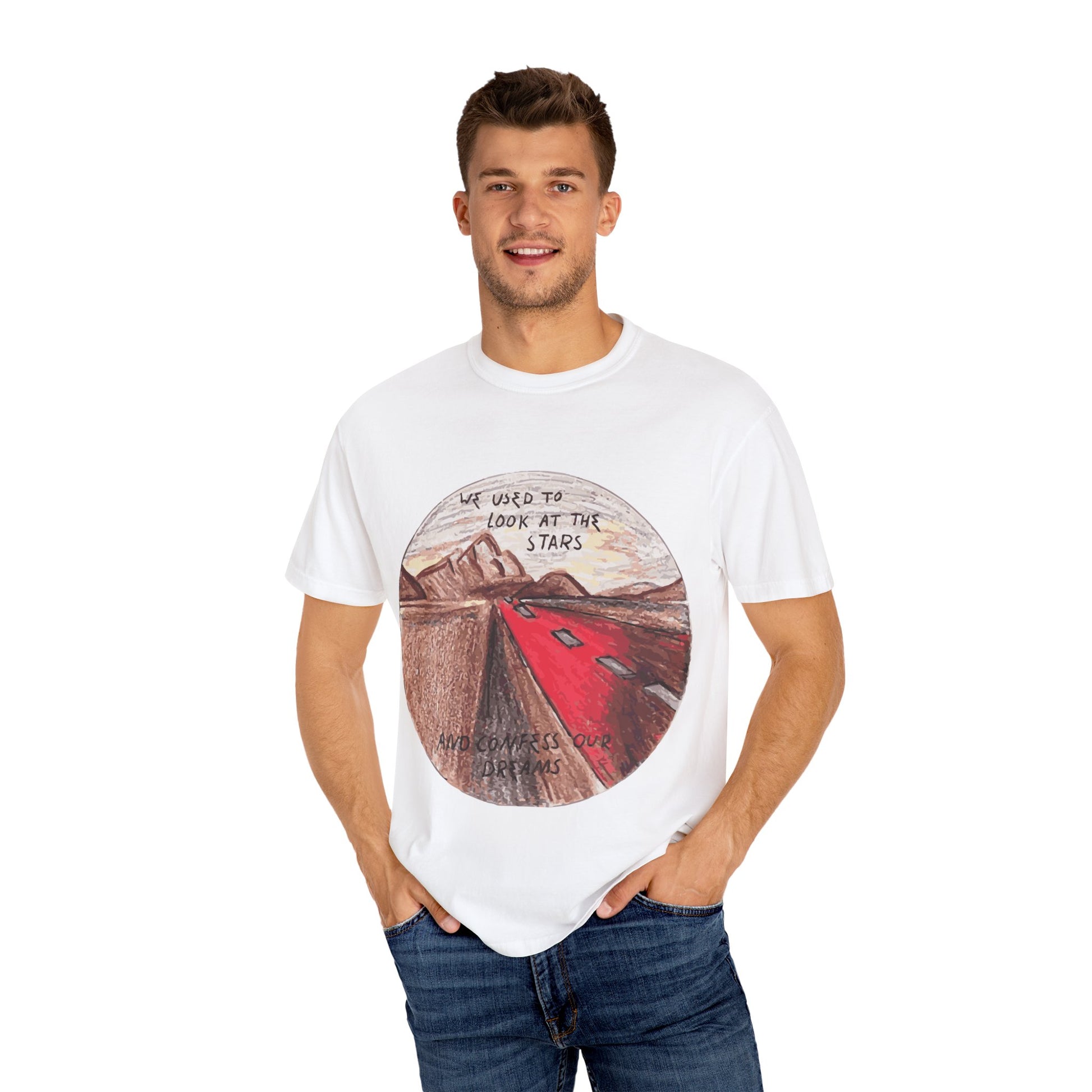 Hand-Drawn Desert Unisex Garment-Dyed T-shirt - snazzymerch