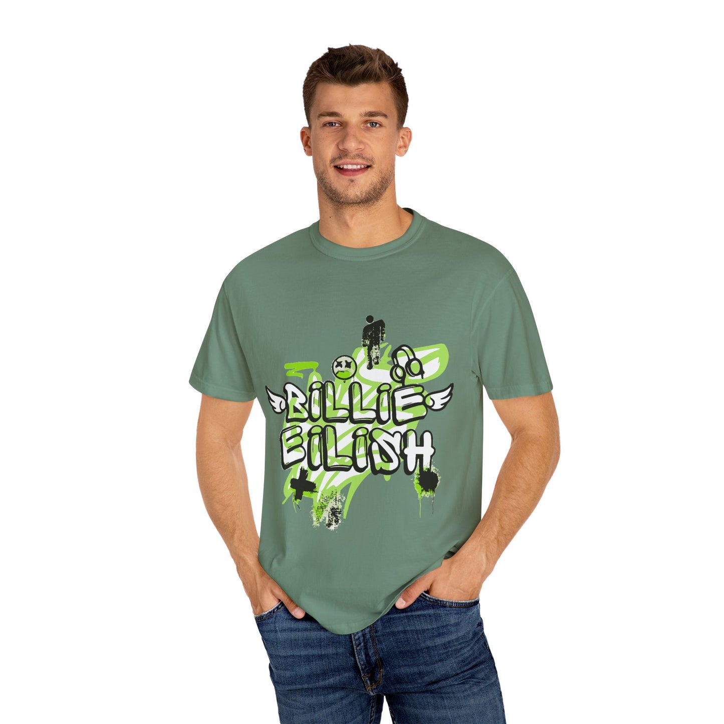 Billie Eilish Inspired Dyed T-shirt – Grunge Angel Graffiti Edition Printify