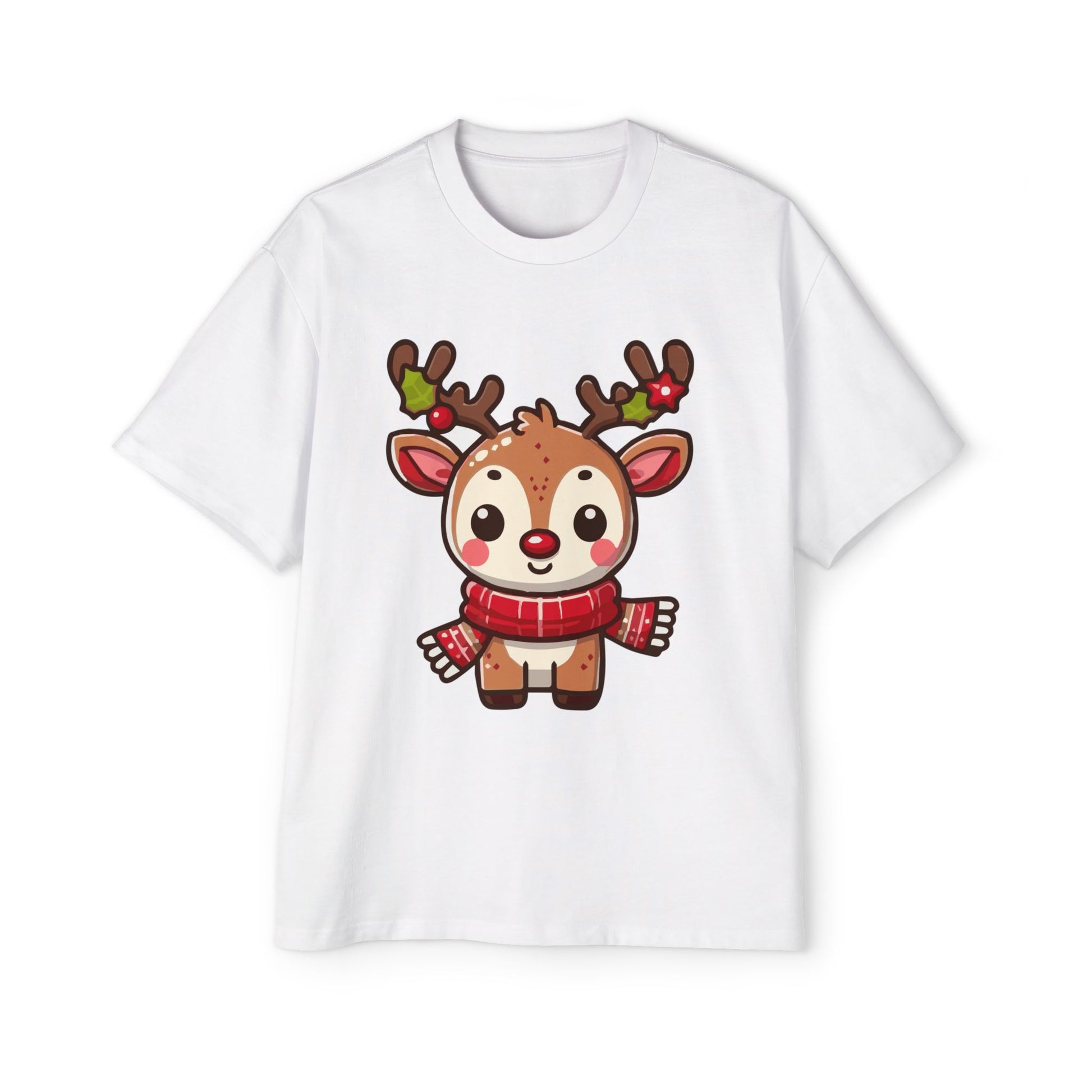 Cute Baby Reindeer Oversized Tee – Festive Christmas Cartoon T-Shirt Printify