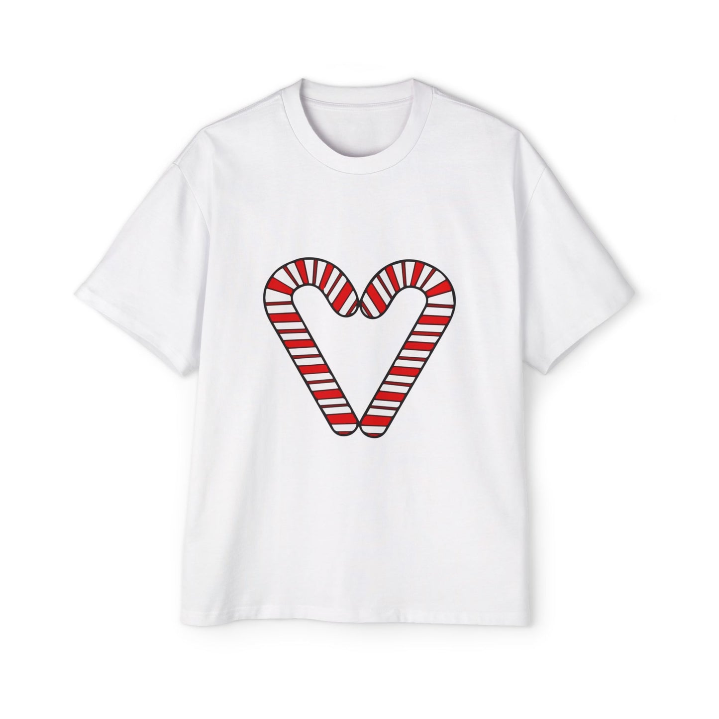Candy Cane Heart Men's Heavy Oversized Tee – Limited Christmas Sale Edition Printify