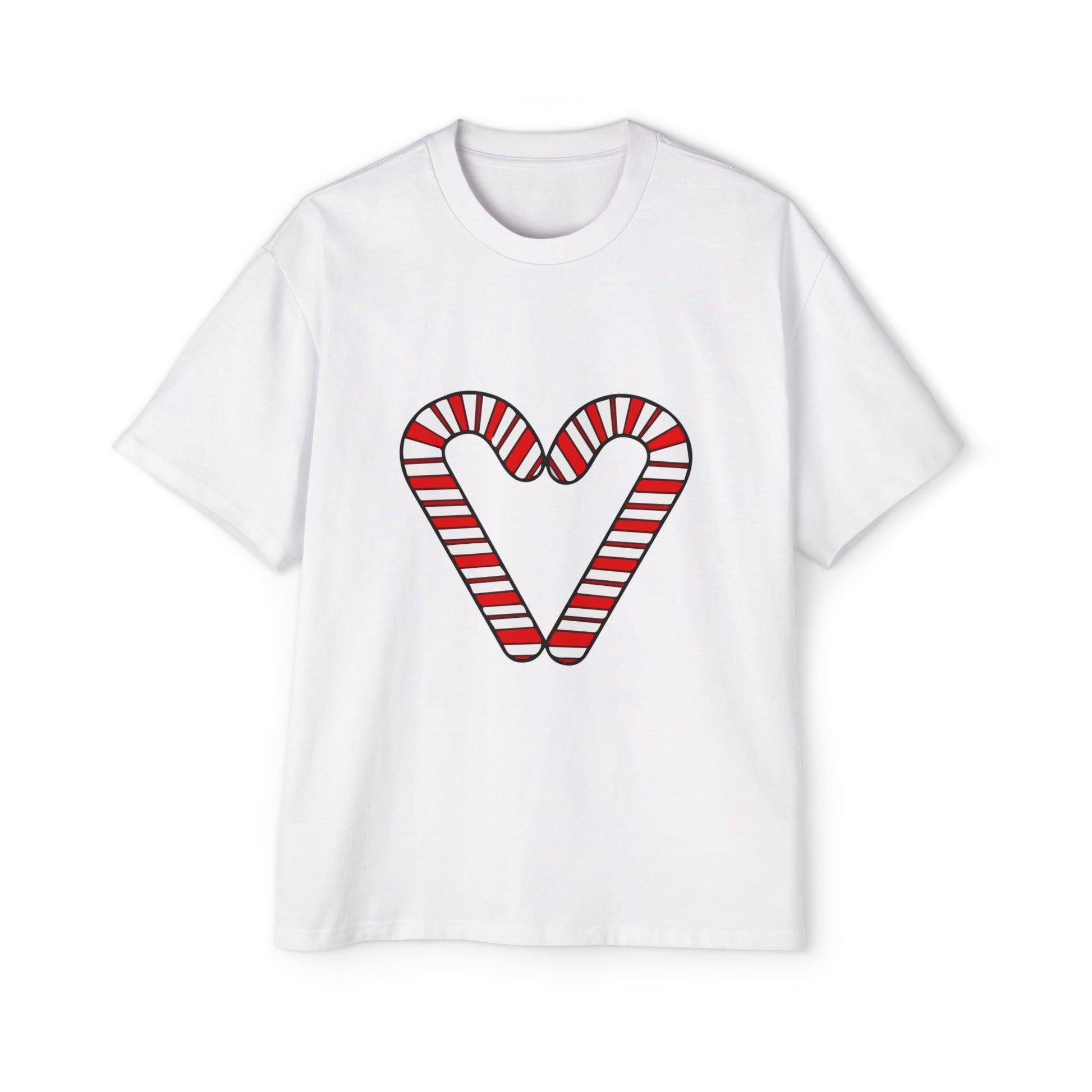 Candy Cane Heart Men's Heavy Oversized Tee – Limited Christmas Sale Edition Printify