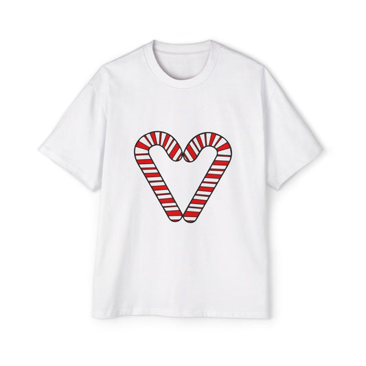 Candy Cane Heart Men's Heavy Oversized Tee – Limited Christmas Sale Edition Printify