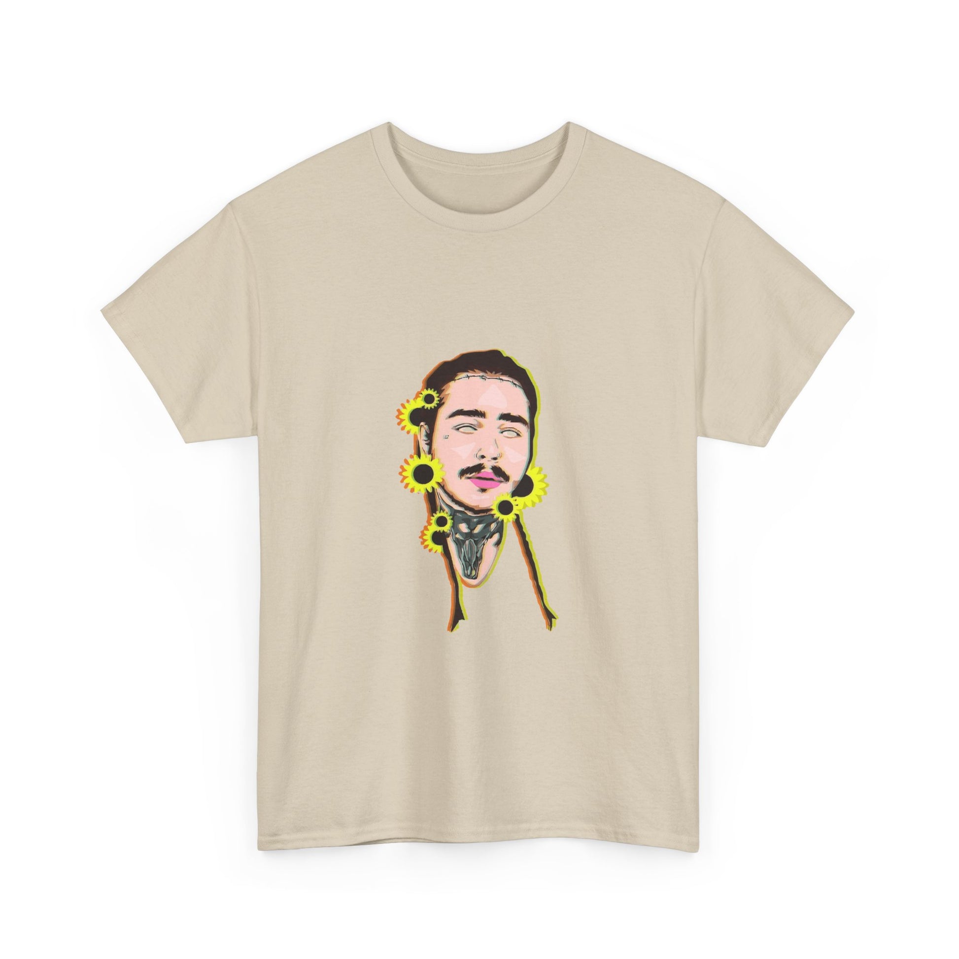 Cartoon Face with Sunflowers Unisex Heavy cotton Tee Printify
