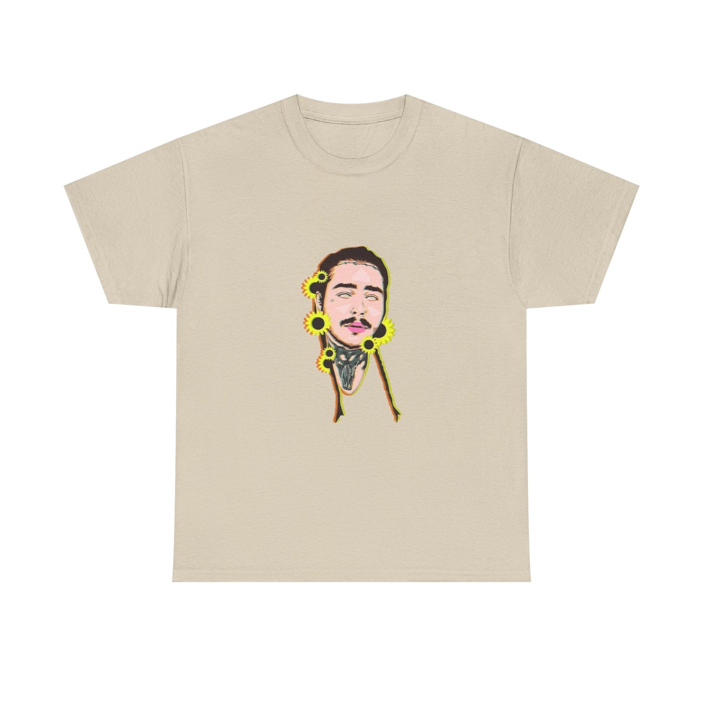 Cartoon Face with Sunflowers Unisex Heavy cotton Tee Printify