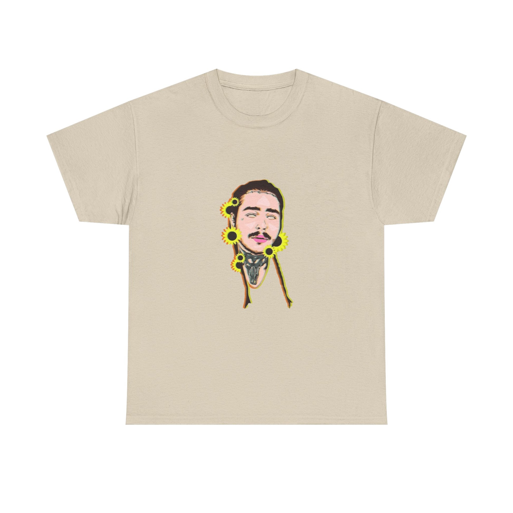 Cartoon Face with Sunflowers Unisex Heavy cotton Tee Printify