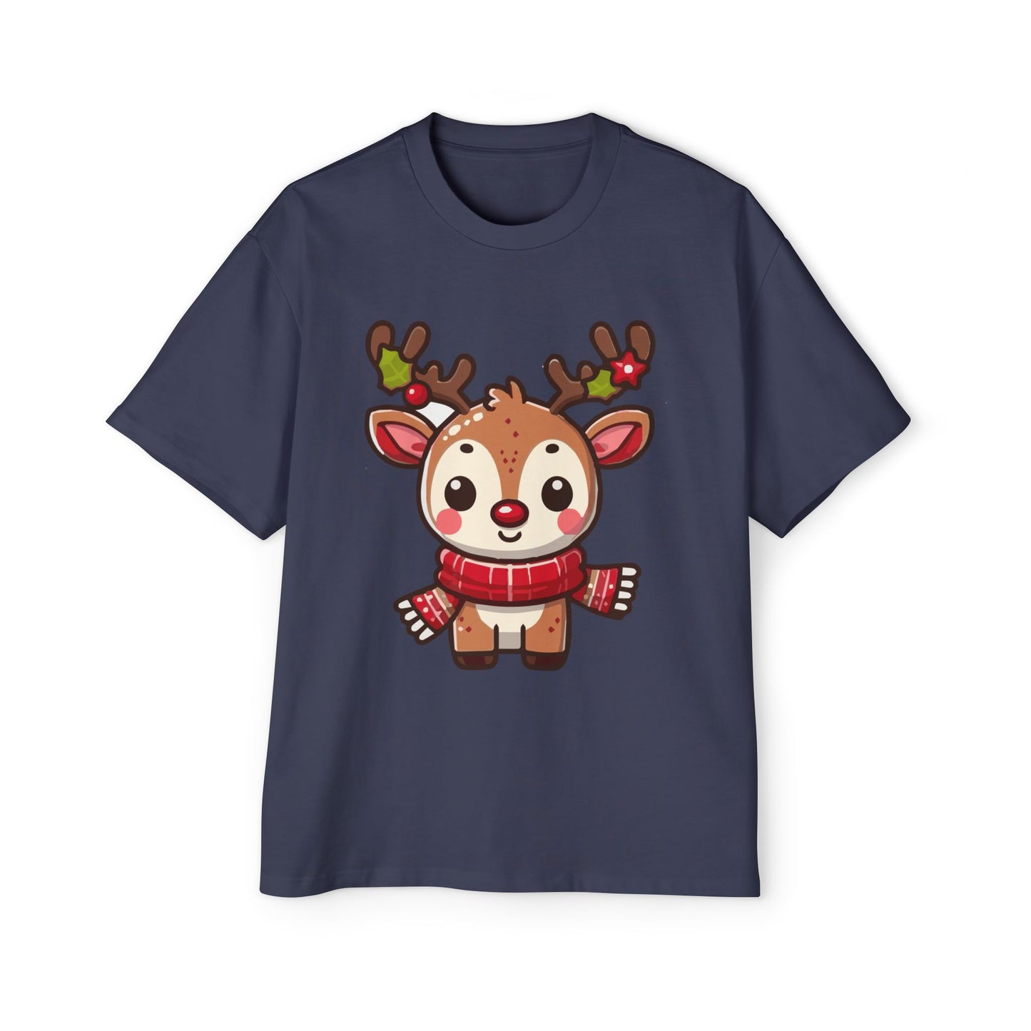Cute Baby Reindeer Oversized Tee – Festive Christmas Cartoon T-Shirt Printify