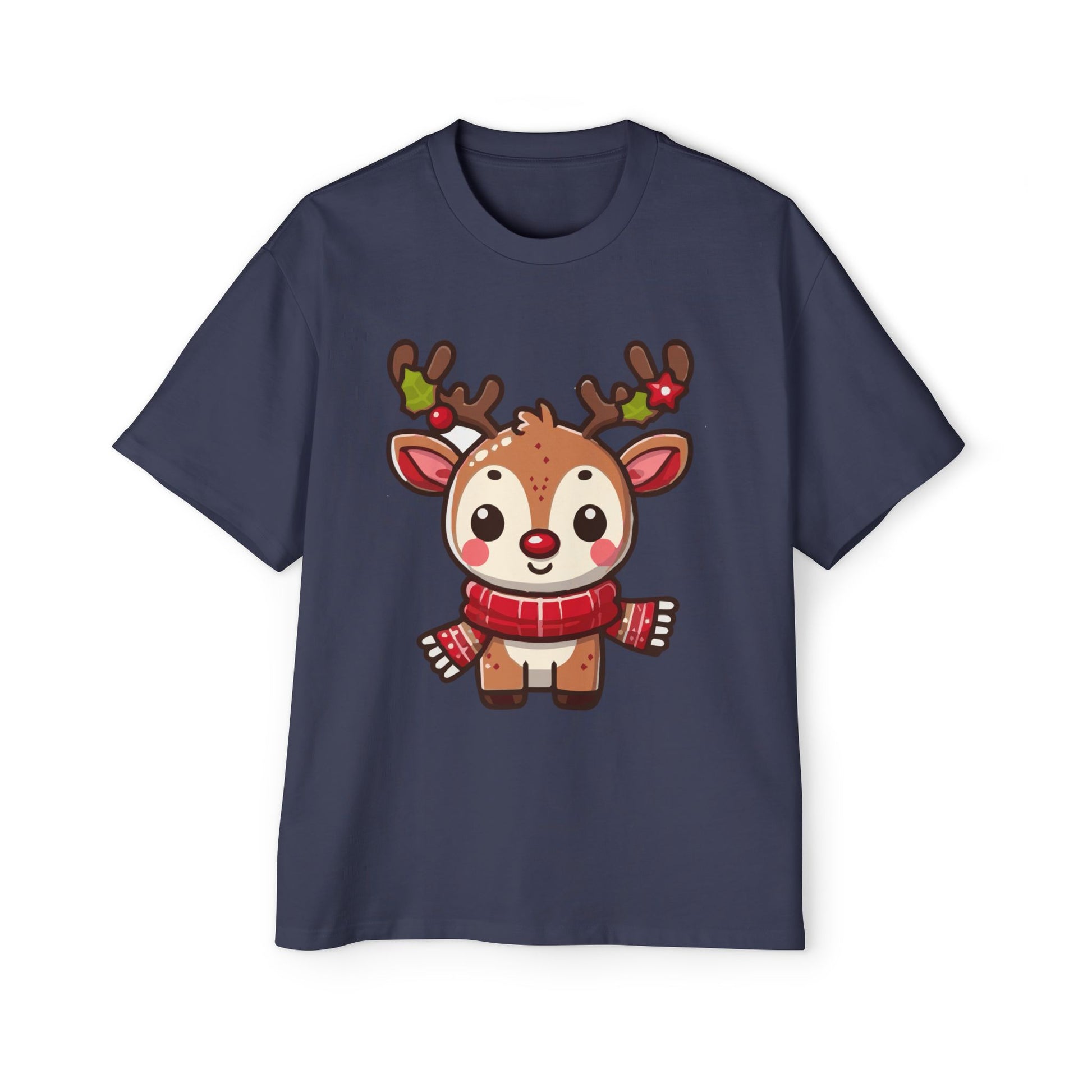 Cute Baby Reindeer Oversized Tee – Festive Christmas Cartoon T-Shirt Printify
