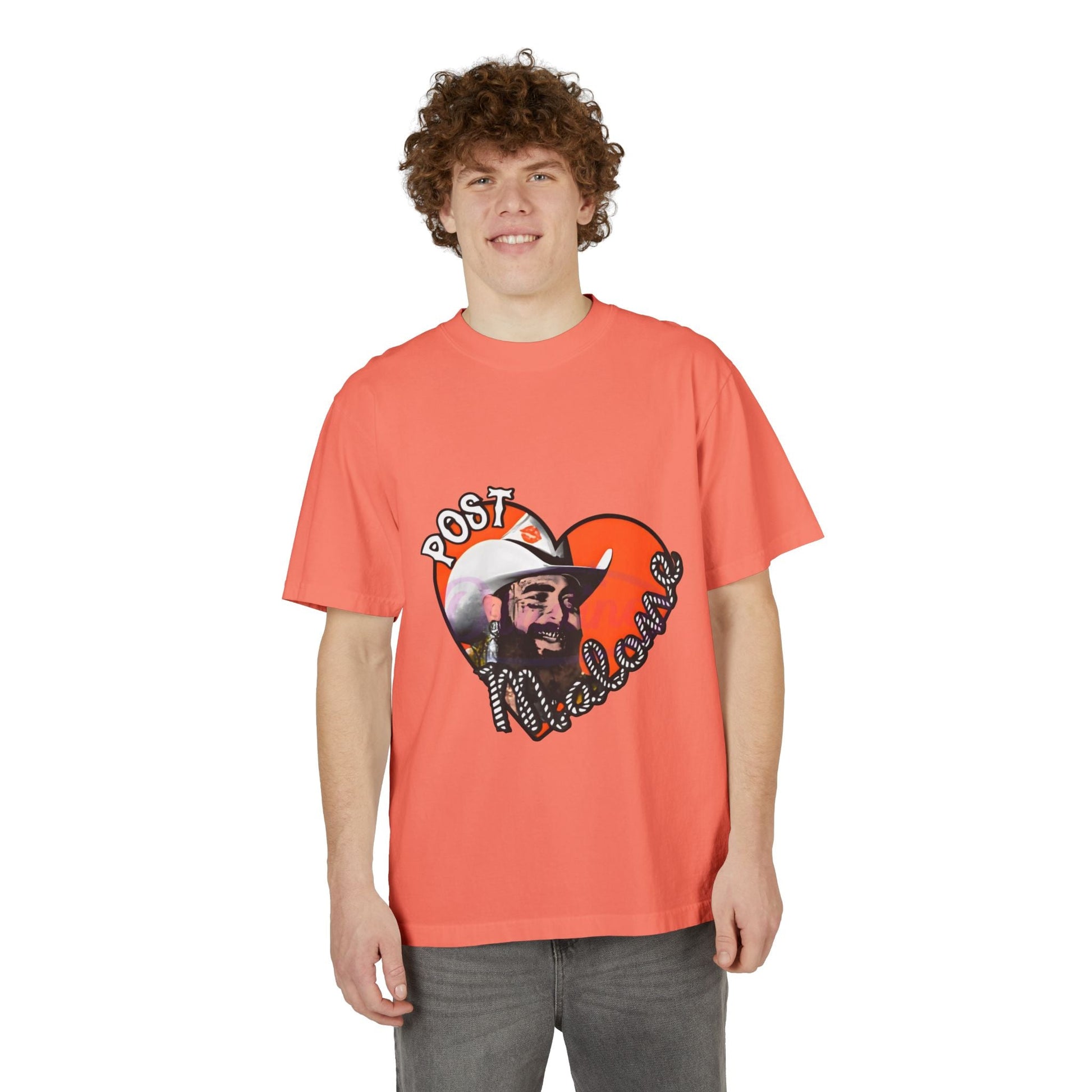 Unisex Garment-Dyed Drop-Shoulder T-Shirt – Post Malone Heart Design Printify