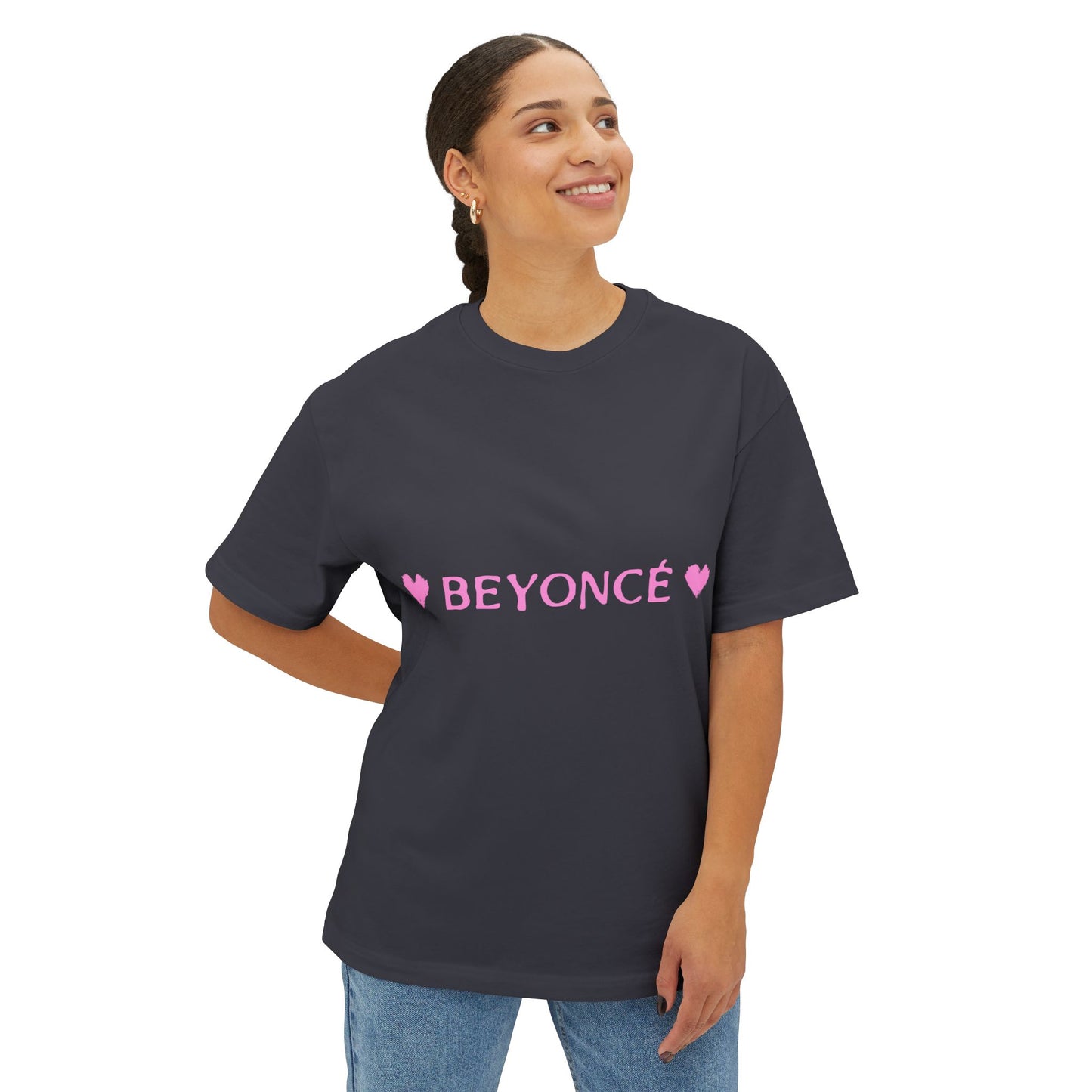 Pink Heart Bold Letter Unisex Oversized Boxy Tee - snazzymerch