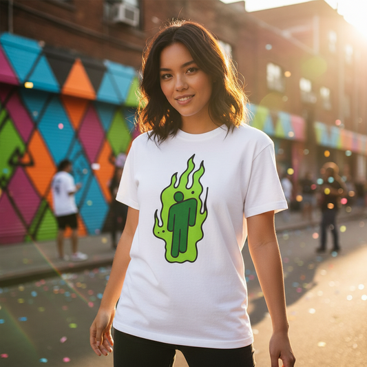 Billie Eilish Inspired Dyed T-shirt – Green Flame Icon Edition Printify