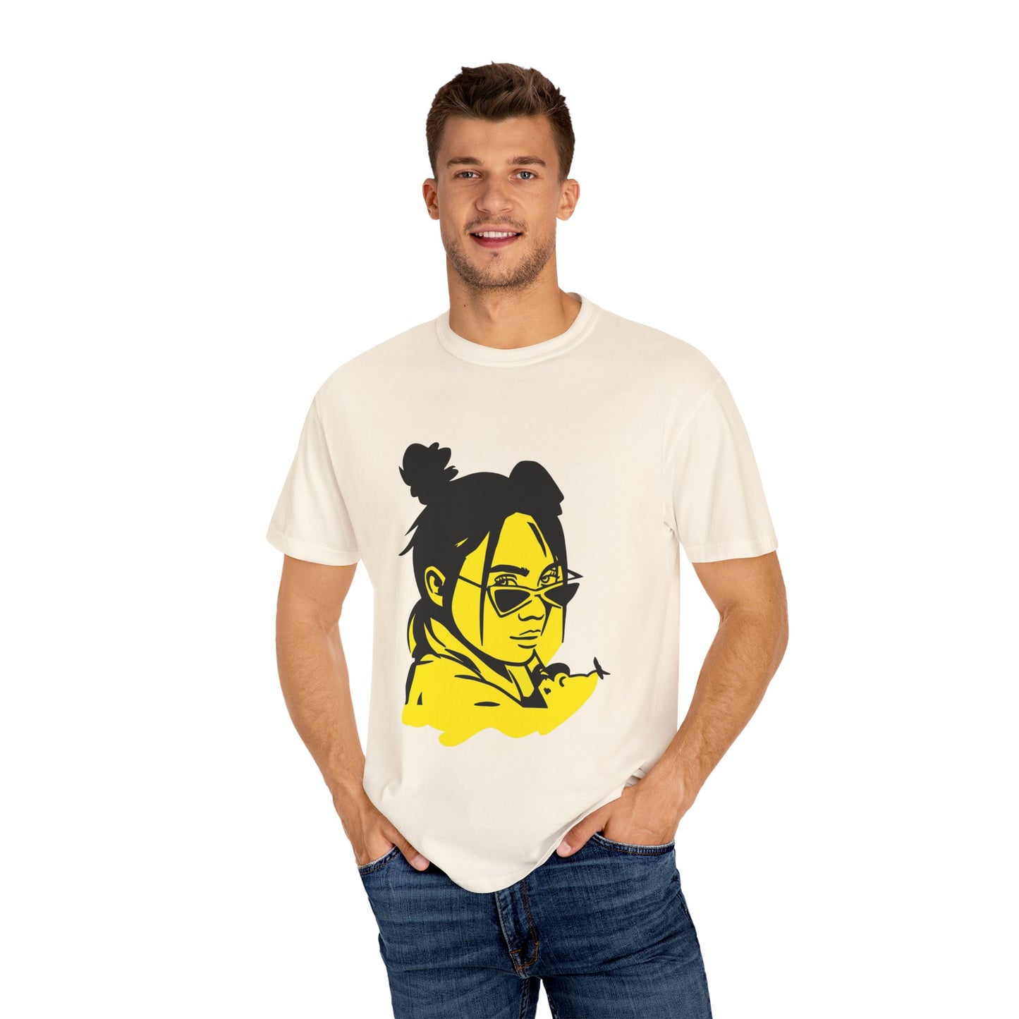 Billie Eilish Inspired Dyed T-shirt – Neon Mood Portrait Edition Printify