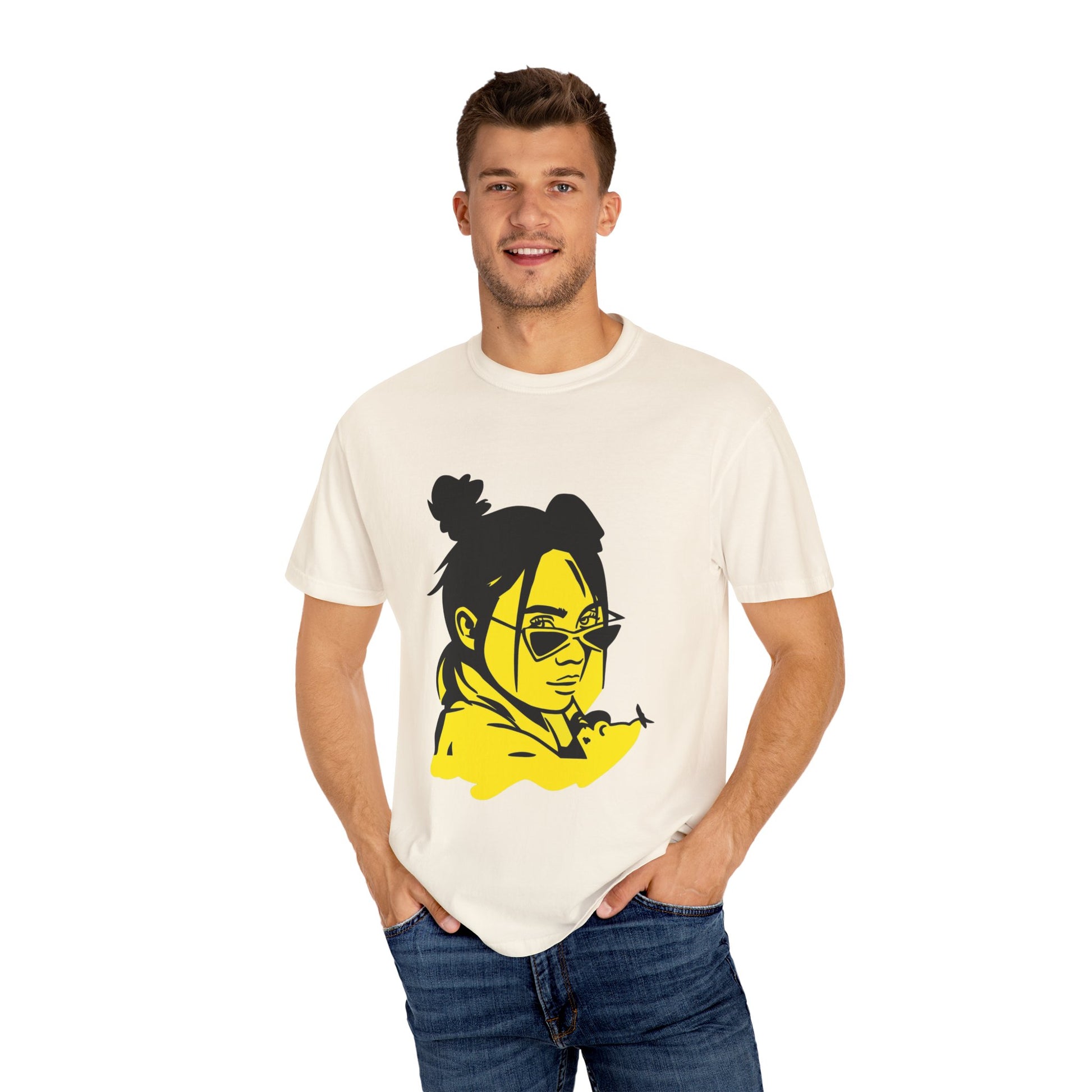 Billie Eilish Inspired Dyed T-shirt – Neon Mood Portrait Edition Printify