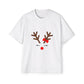 Cute Red Nose Reindeer Men's Heavy Oversized T-Shirt – Christmas Sale Edition Printify