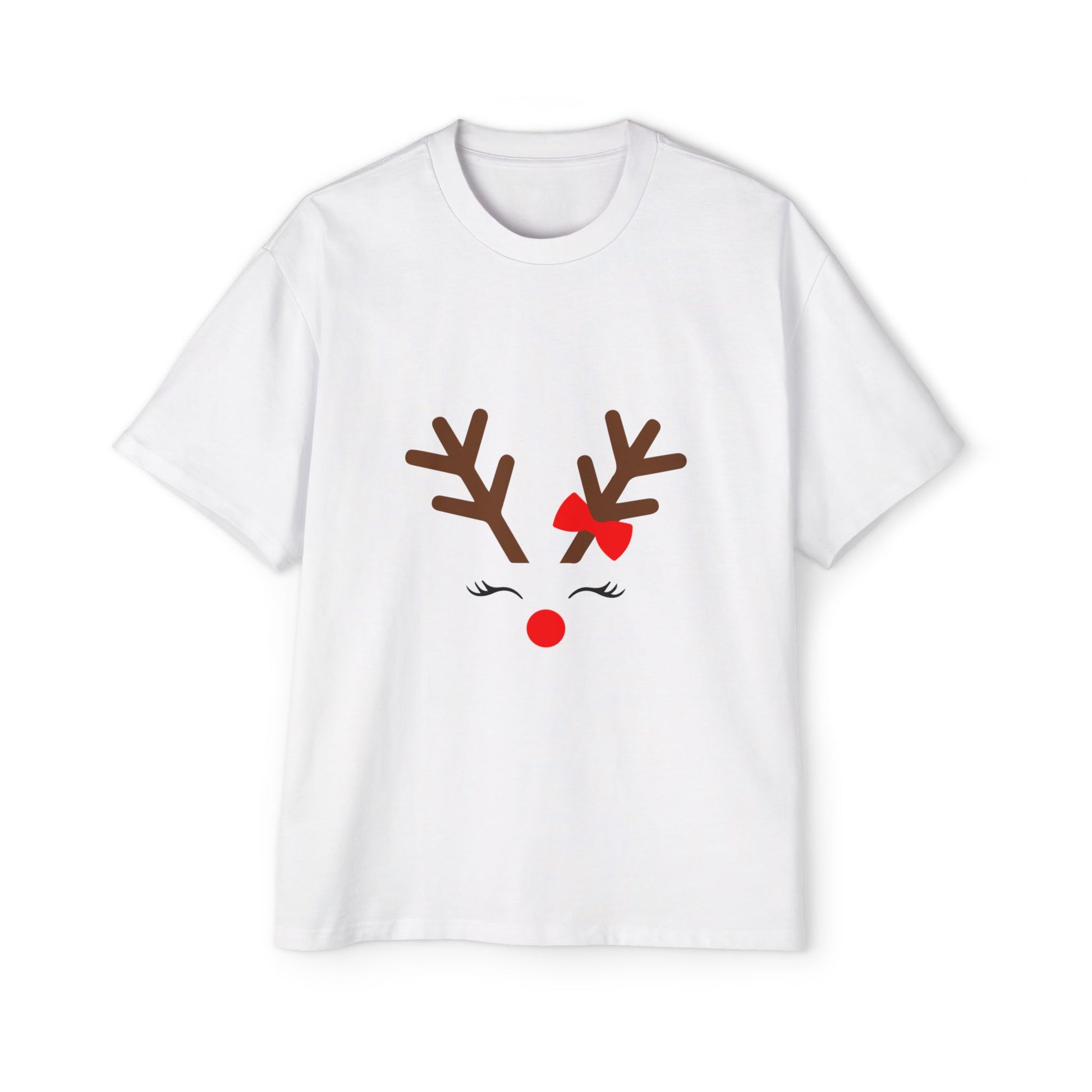 Cute Red Nose Reindeer Men's Heavy Oversized T-Shirt – Christmas Sale Edition Printify