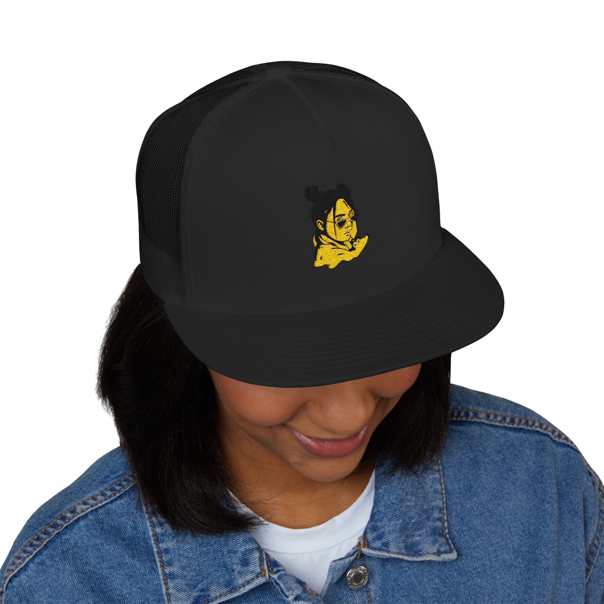 Billie Eilish Inspired Trucker Cap – Neon Mood Portrait Edition Printify