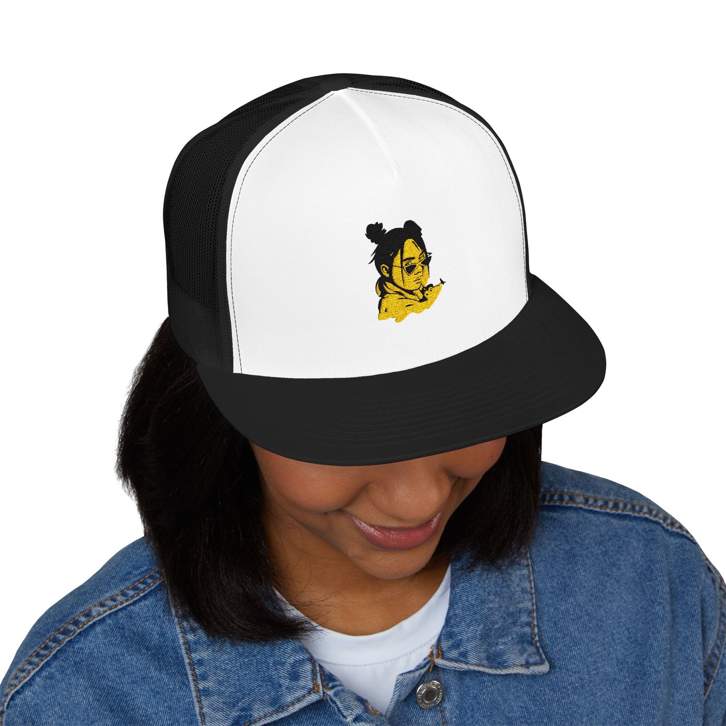 Billie Eilish Inspired Trucker Cap – Neon Mood Portrait Edition Printify