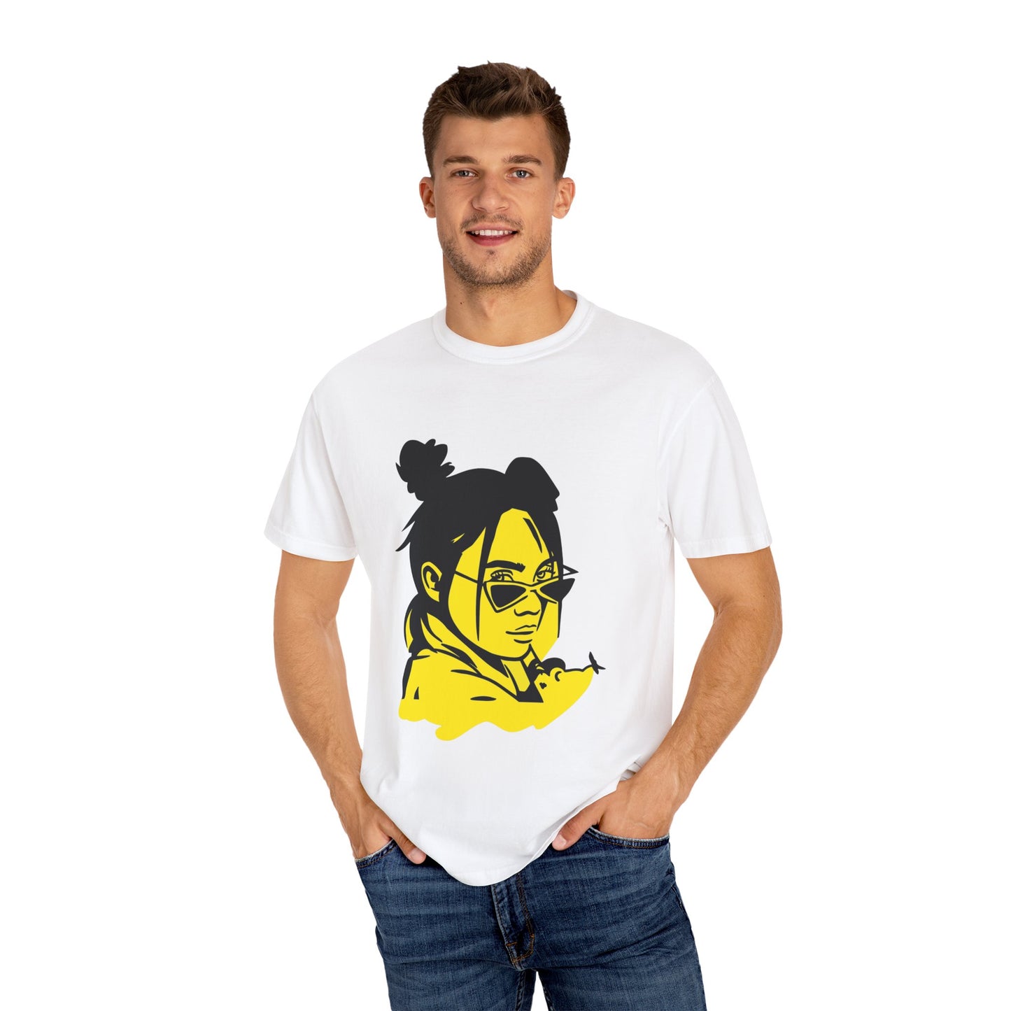Billie Eilish Inspired Dyed T-shirt – Neon Mood Portrait Edition Printify