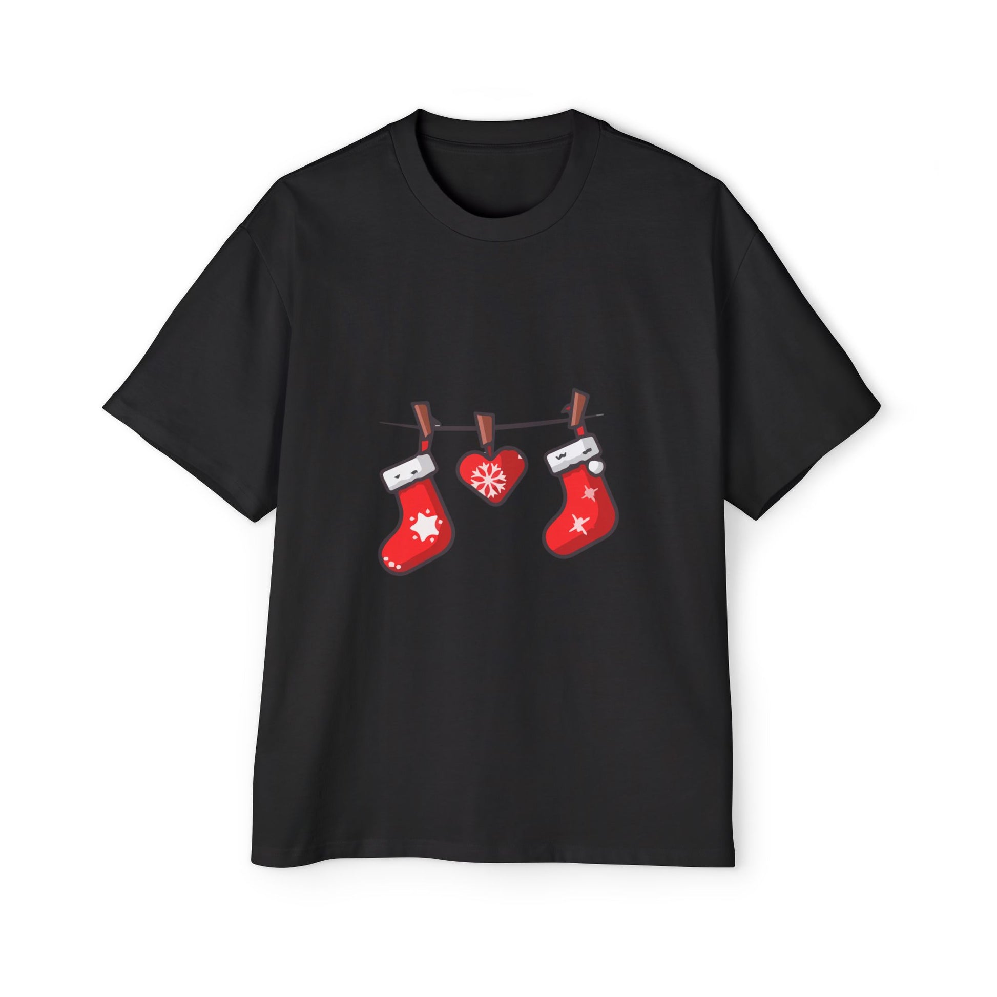 Festive Stockings Line Oversized Tee – Christmas Special Printify
