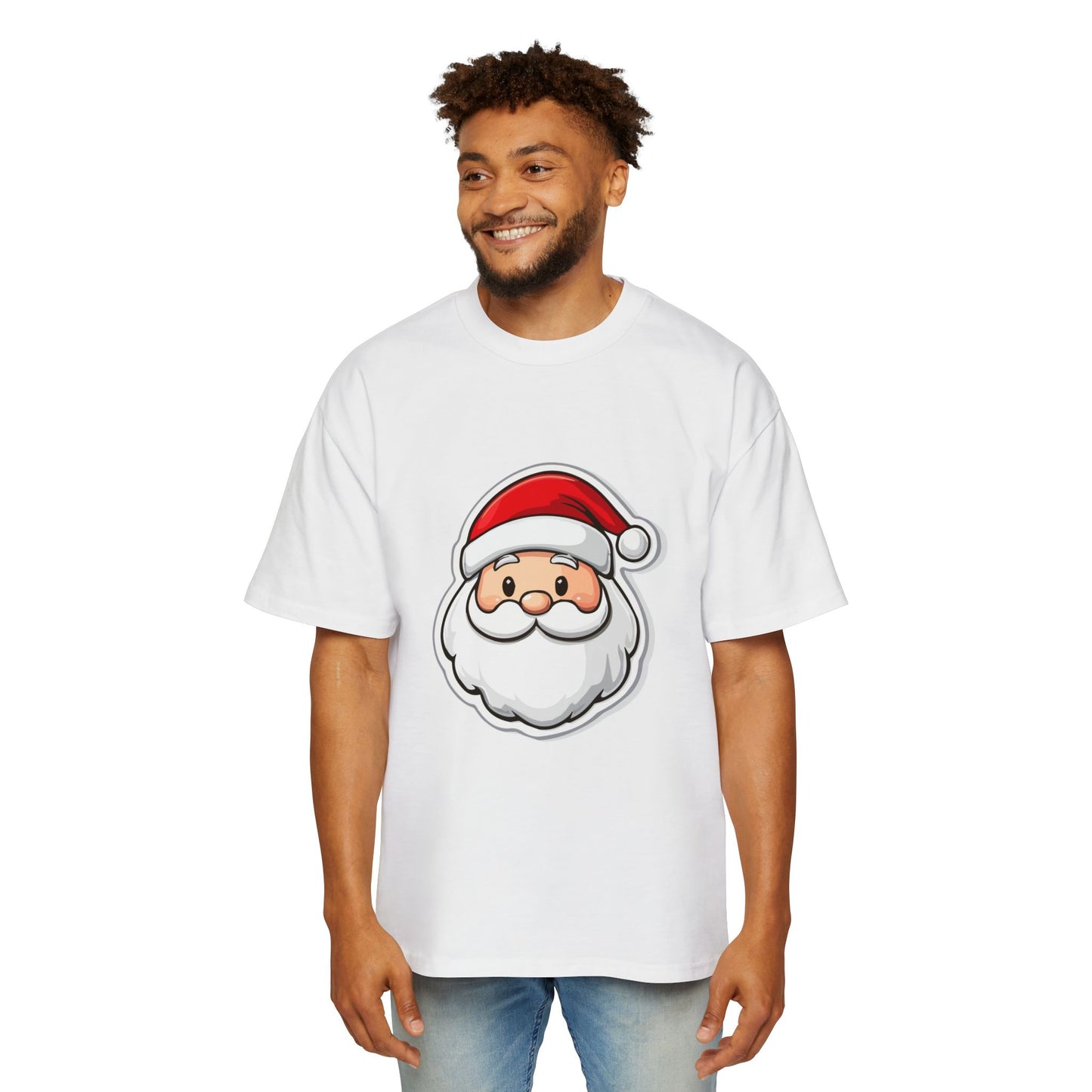 Cute Santa Face Oversized Tee – Festive Christmas Red T-Shirt Printify
