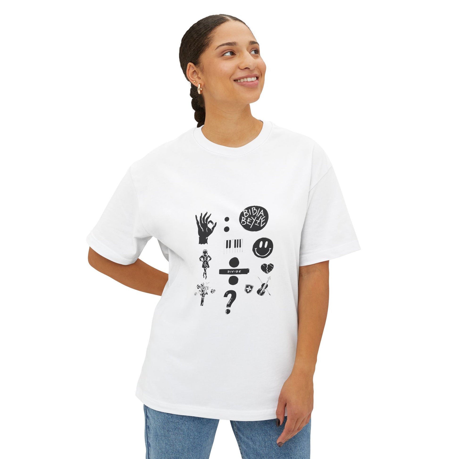 Ocean Wave with Heart Outline Oversized Boxy Tee Printify