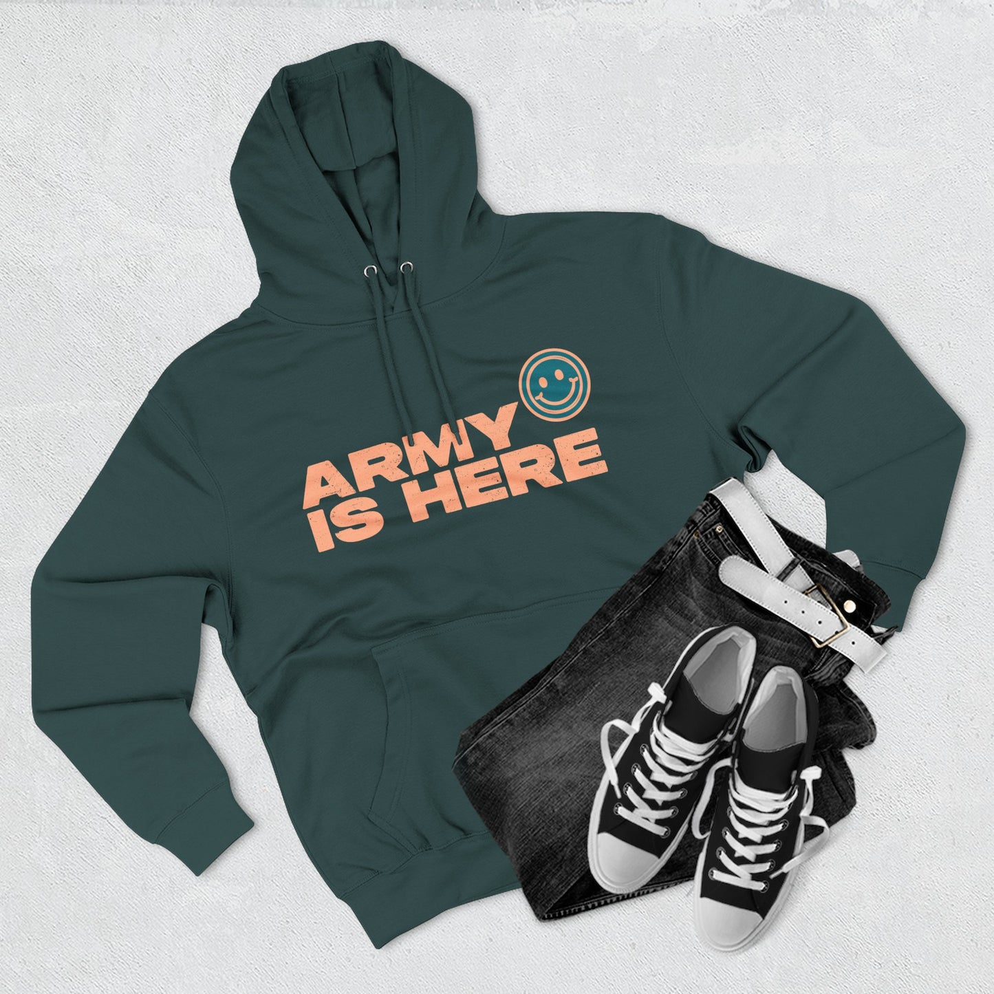 Smiley Army Vibe Three-Panel Fleece Hoodie - snazzymerch
