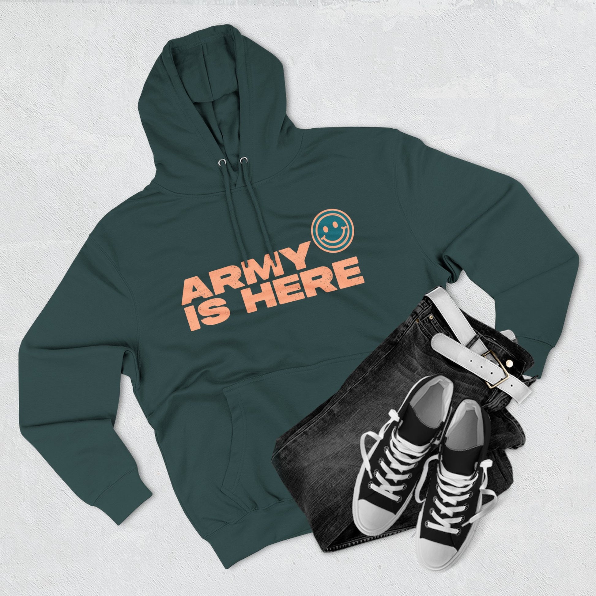 Smiley Army Vibe Three-Panel Fleece Hoodie - snazzymerch