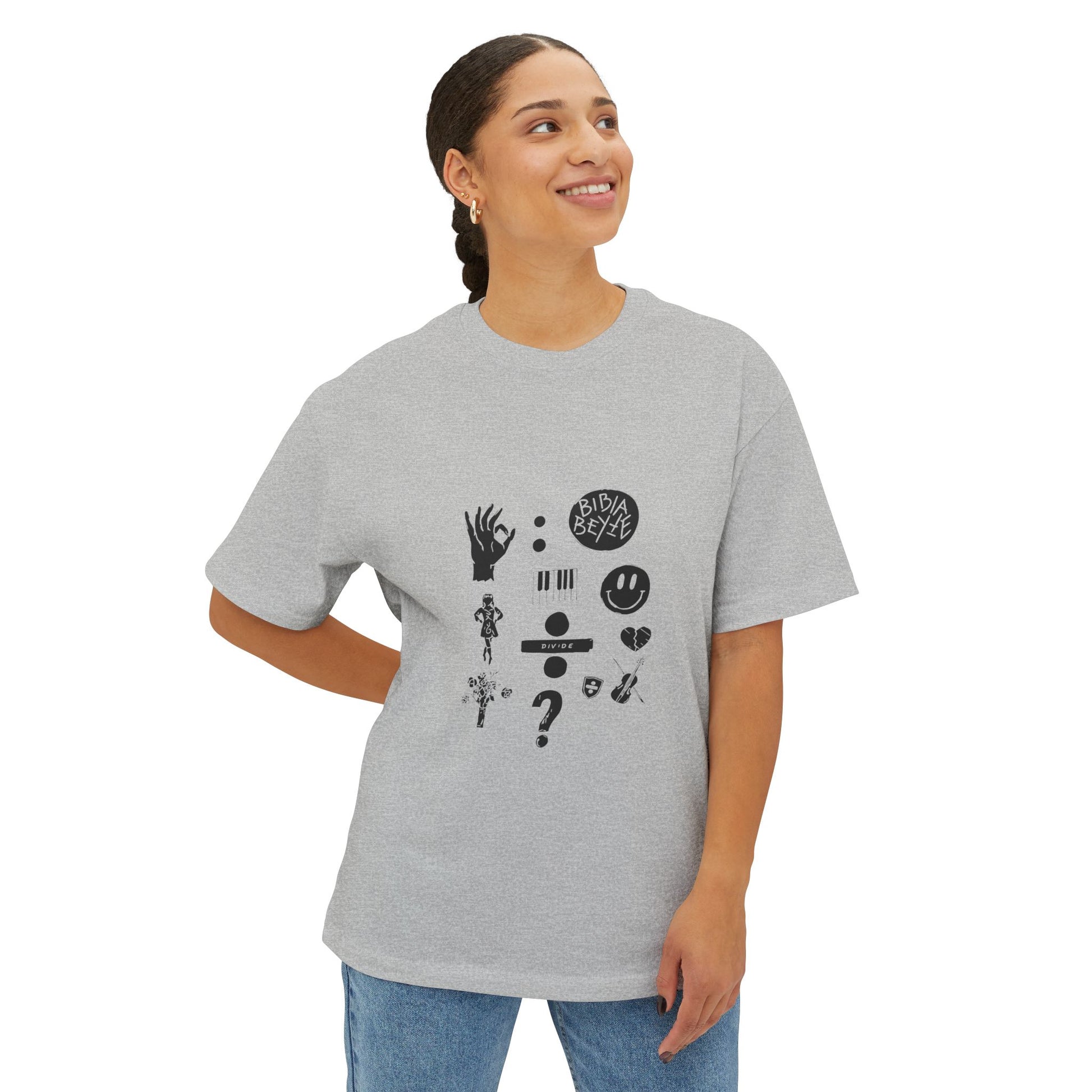 Ocean Wave with Heart Outline Oversized Boxy Tee Printify