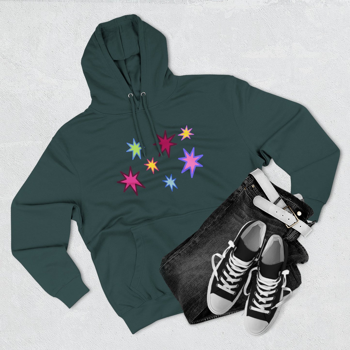 Rainbow Spark Burst Three-Panel Fleece Hoodie - snazzymerch