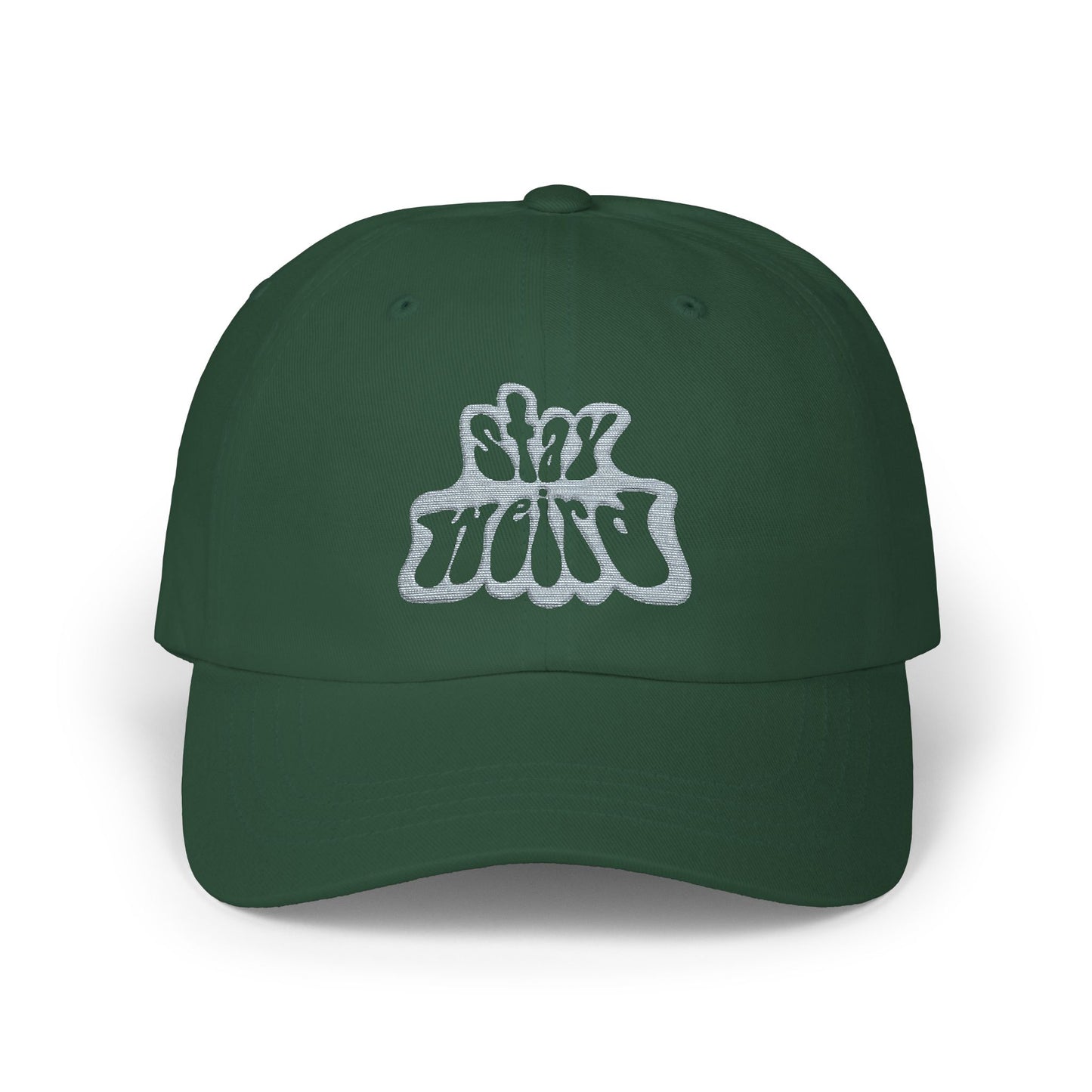 Retro Pink “Stay Weird” Typography Classic Dad Cap - snazzymerch