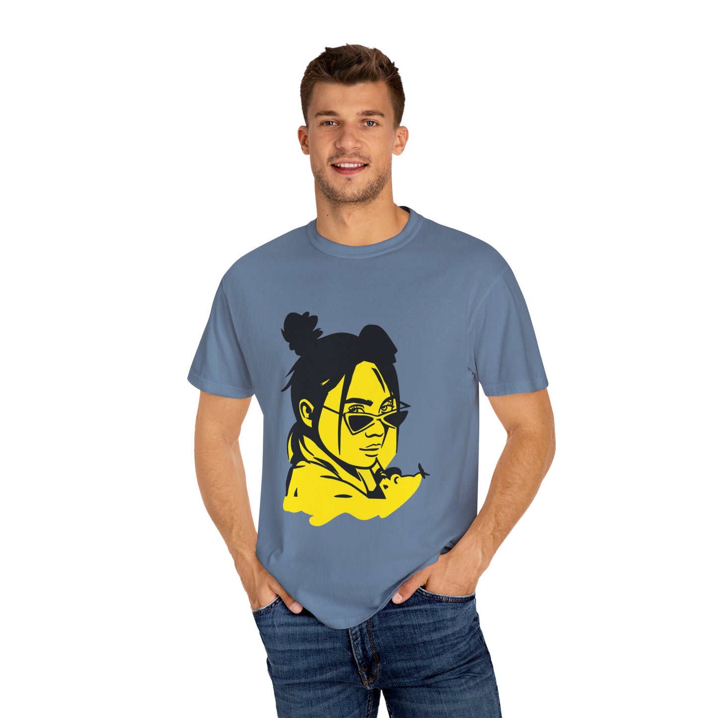 Billie Eilish Inspired Dyed T-shirt – Neon Mood Portrait Edition Printify