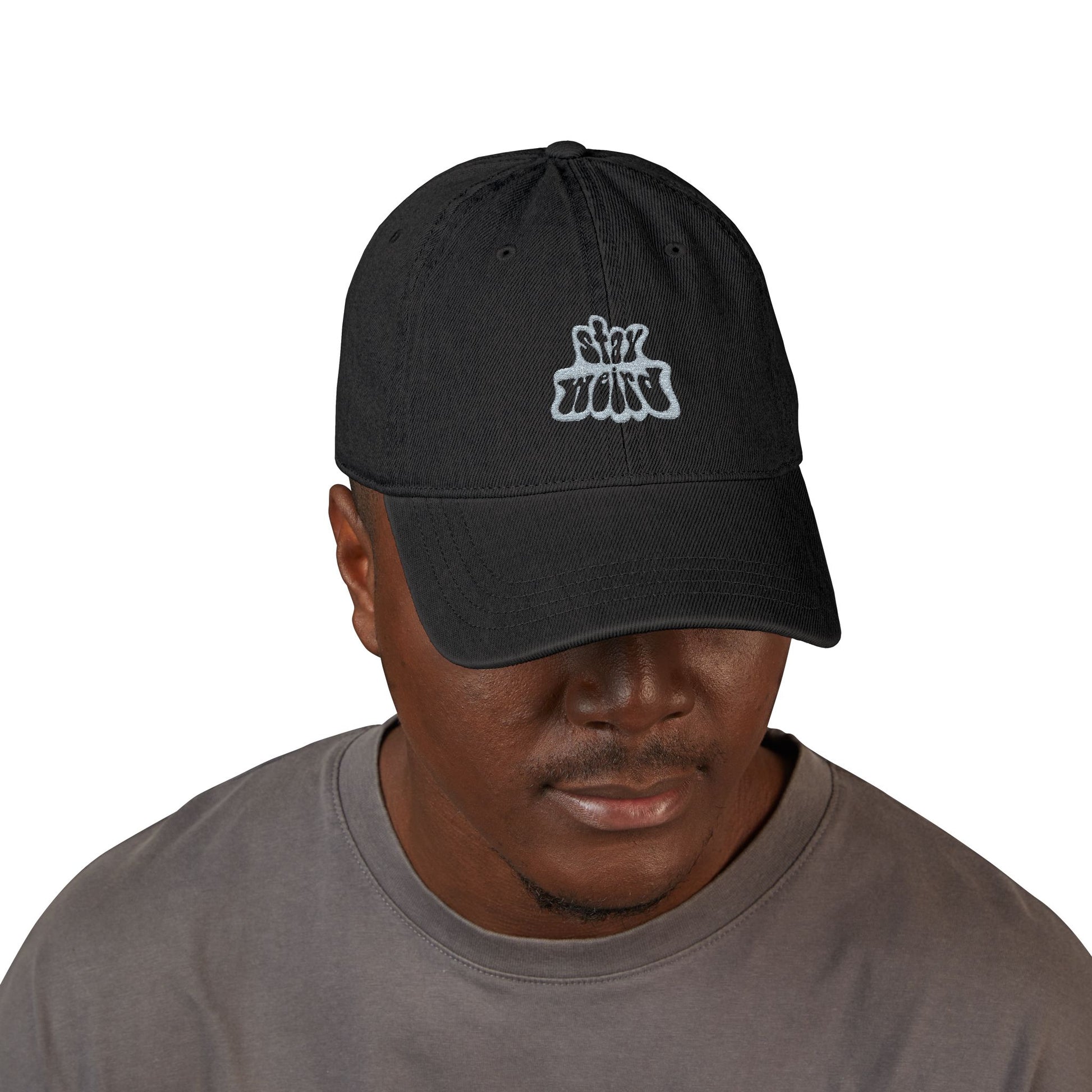 Retro Pink “Stay Weird” Typography Denim Hat (Embroidery) - snazzymerch