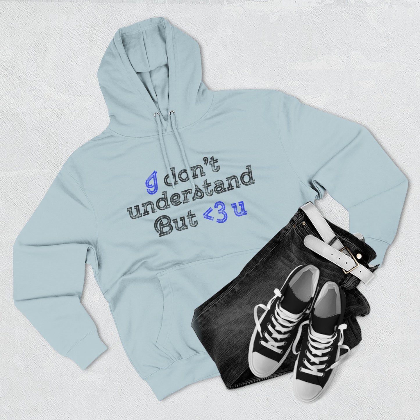 I <3 U Blue Type Three-Panel Fleece Hoodie - snazzymerch