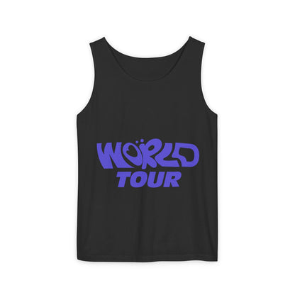 World Tour Bubble Letter-Dyed Tank Top Printify