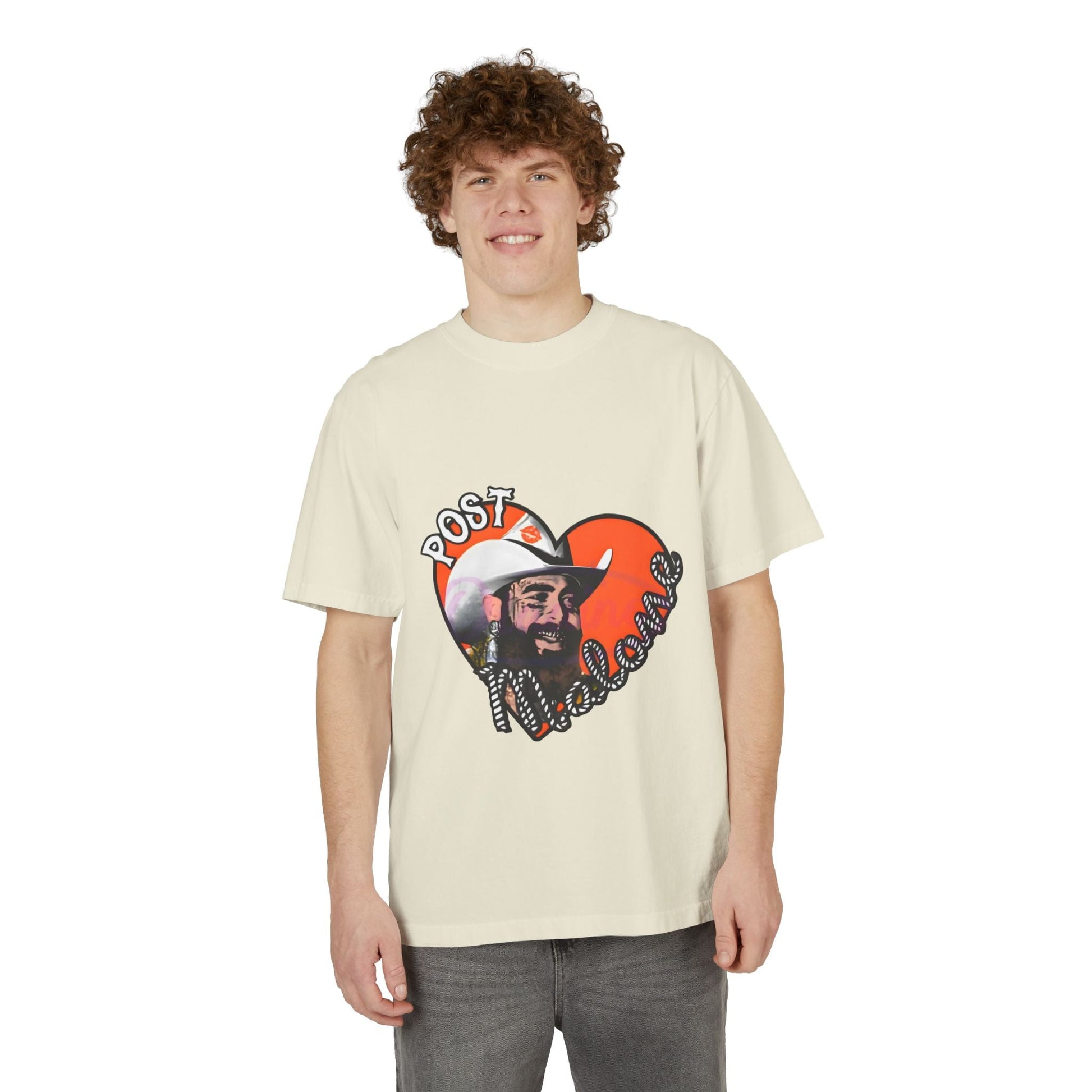 Unisex Garment-Dyed Drop-Shoulder T-Shirt – Post Malone Heart Design Printify