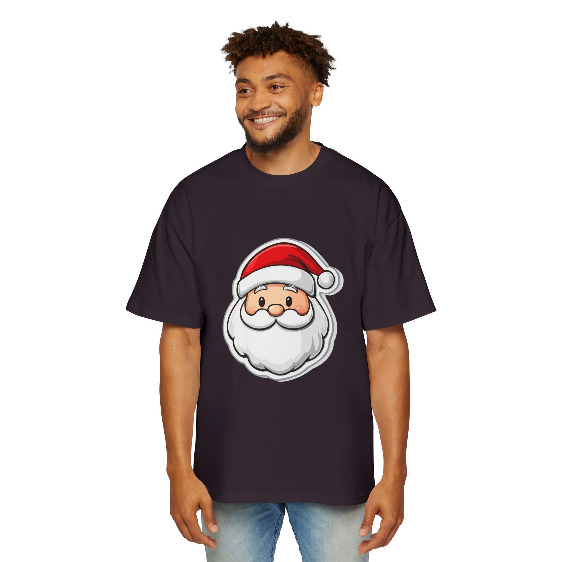 Cute Santa Face Oversized Tee – Festive Christmas Red T-Shirt Printify