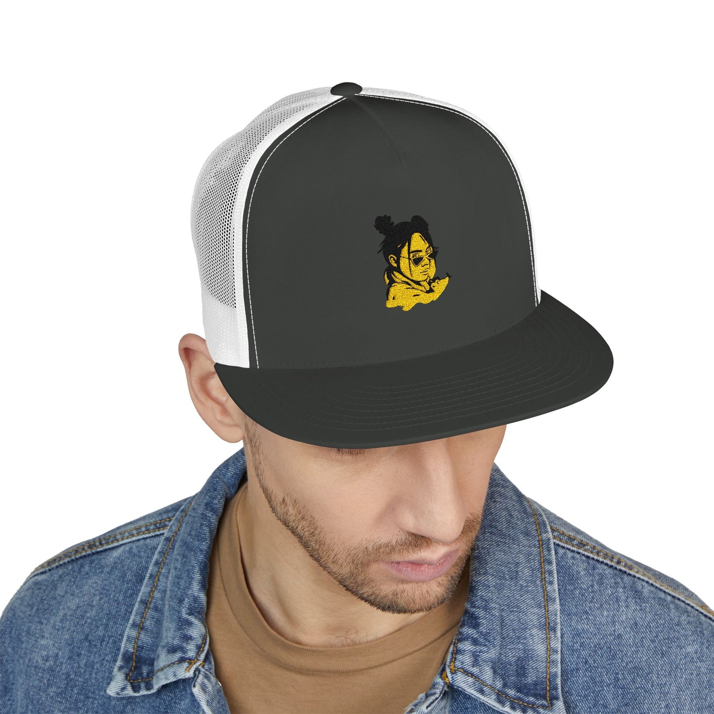 Billie Eilish Inspired Trucker Cap – Neon Mood Portrait Edition Printify