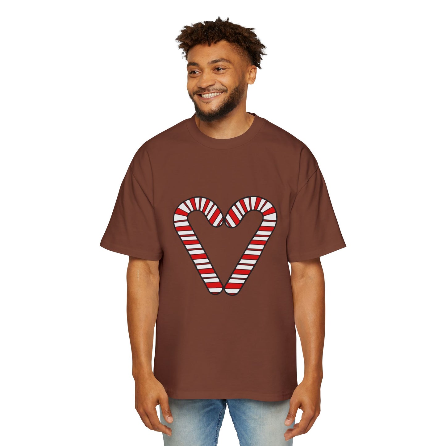 Candy Cane Heart Men's Heavy Oversized Tee – Limited Christmas Sale Edition Printify
