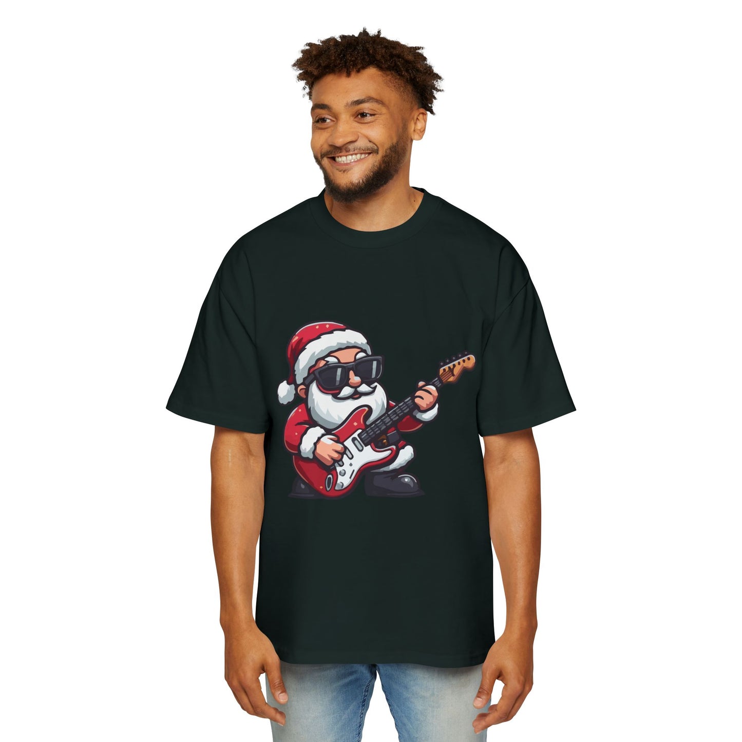 Rockstar Santa Oversized Tee – Cool Christmas Guitar T-Shirt Printify