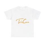 Take Care Gold Script Heavy Cotton Tee Printify