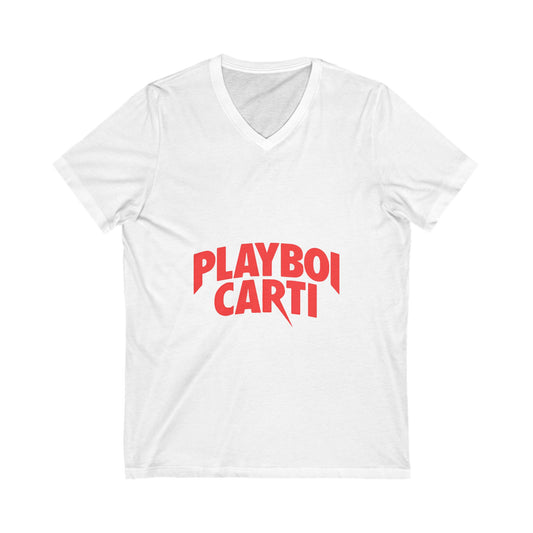 Bold Red Arc Logo Unisex Jersey Short Sleeve V-Neck Tee - snazzymerch