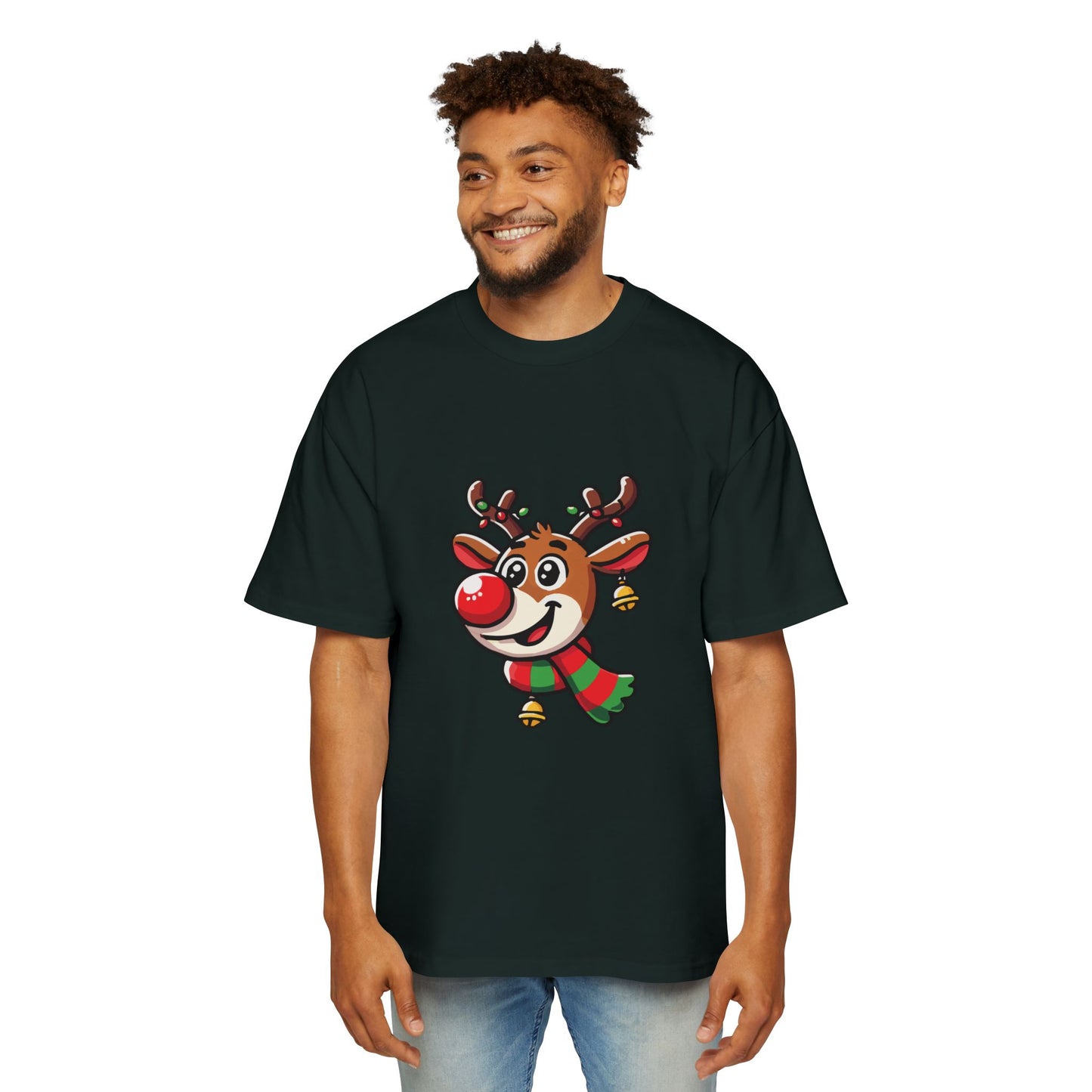 Cute Christmas Reindeer Oversized Tee – Festive Holiday Cartoon T-Shirt Printify