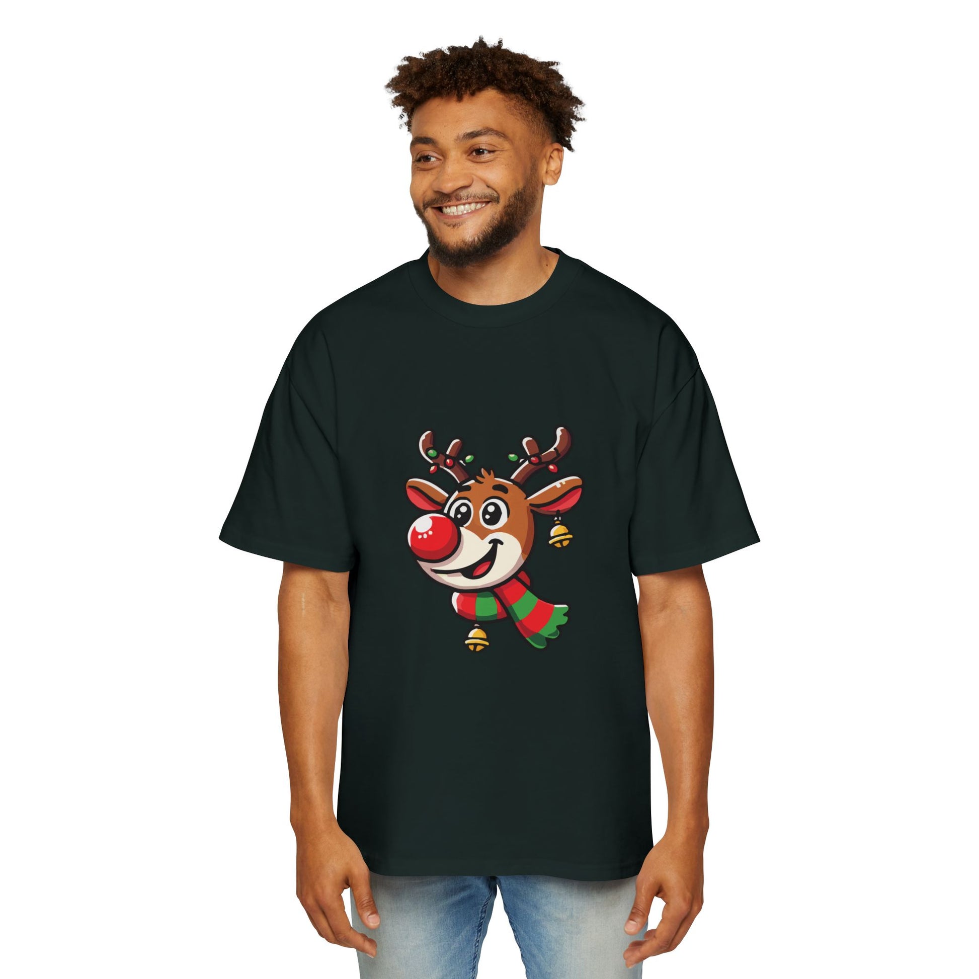 Cute Christmas Reindeer Oversized Tee – Festive Holiday Cartoon T-Shirt Printify