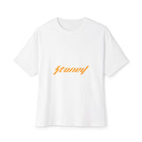 Orange Lightning Text Logo Unisex Oversized Boxy Tee Printify