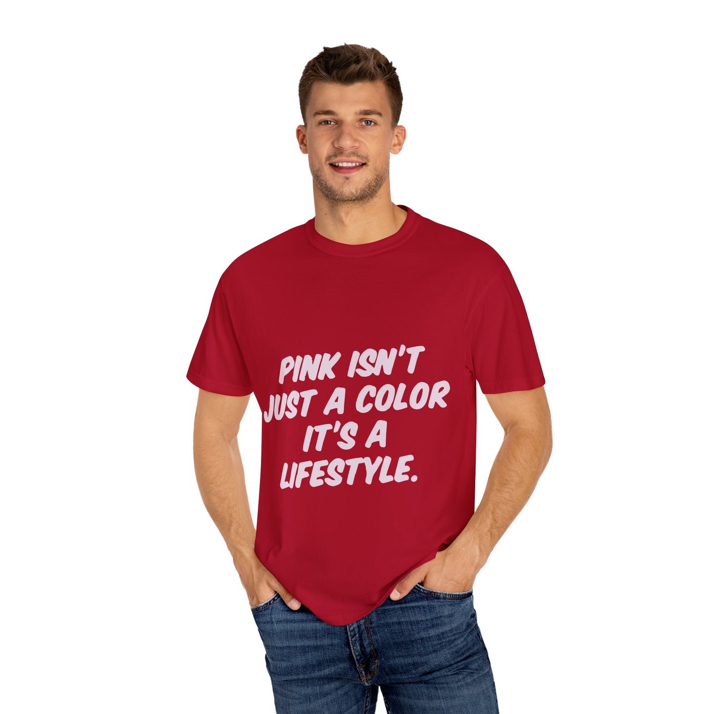Lifestyle in Pink Unisex Garment-Dyed T-shirt - snazzymerch